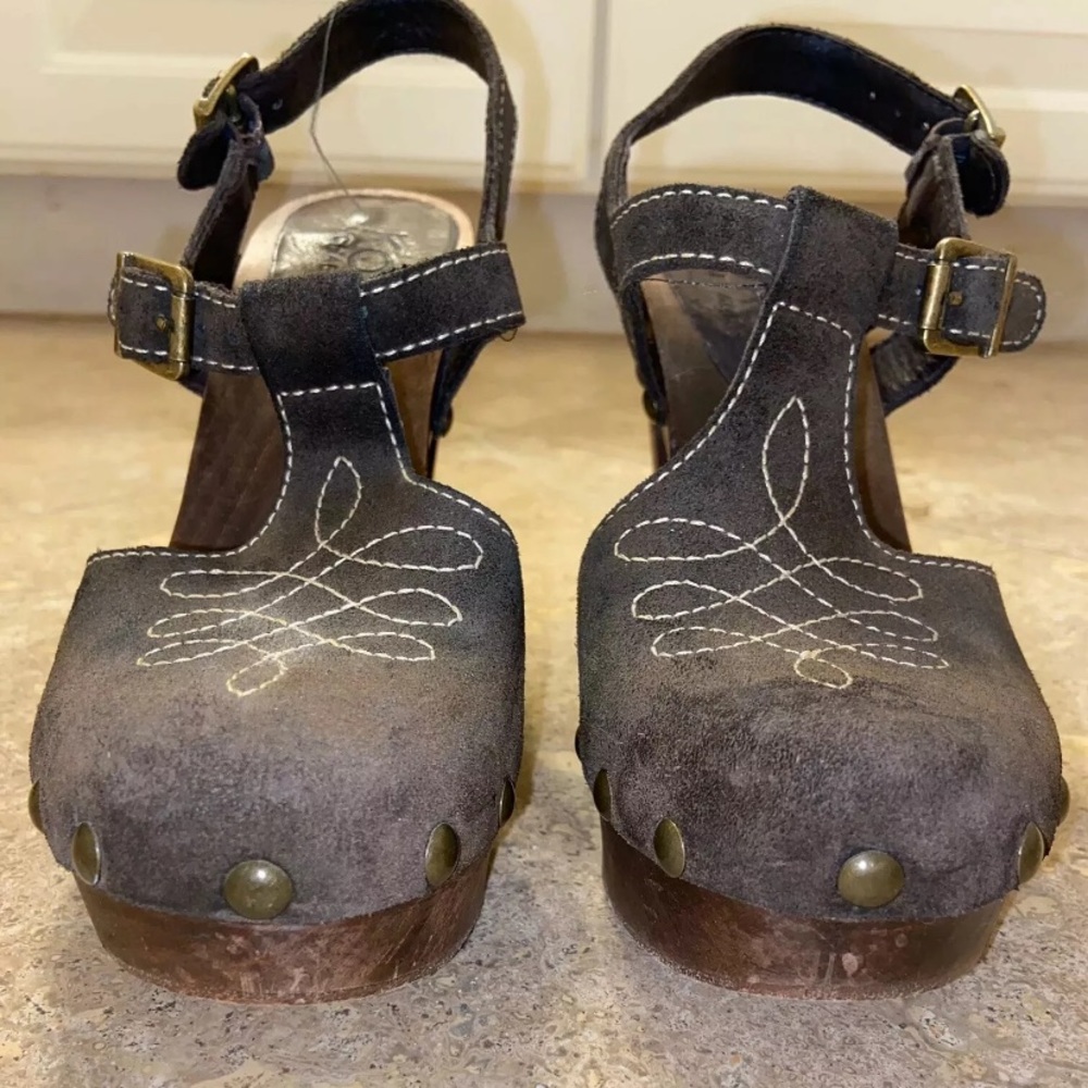 Michael Kors Mary Jane Block Heel & Leather Slingback Clogs Size 7 - Picture 3 of 6